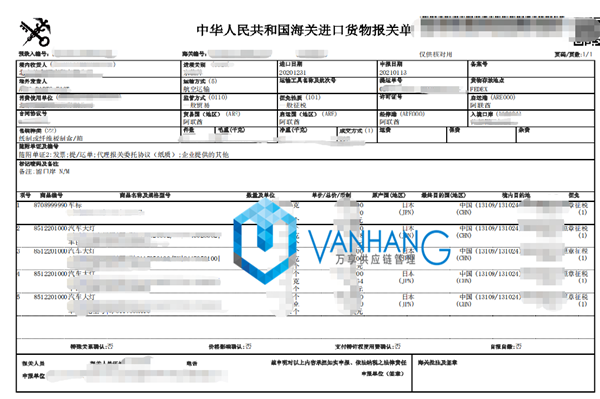 進口車燈汽車配件報關(guān)